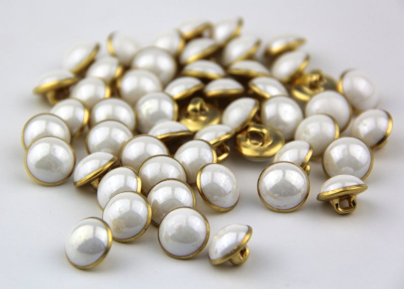 RayLineDo 25Pcs Pearl White Half Resin Dome Cap Copper Base Crafting Sewing DIY Buttons-13mm - Image 3